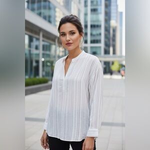 Vince White Pinstripe Long Sleeve Popover Blouse - Women’s Size M